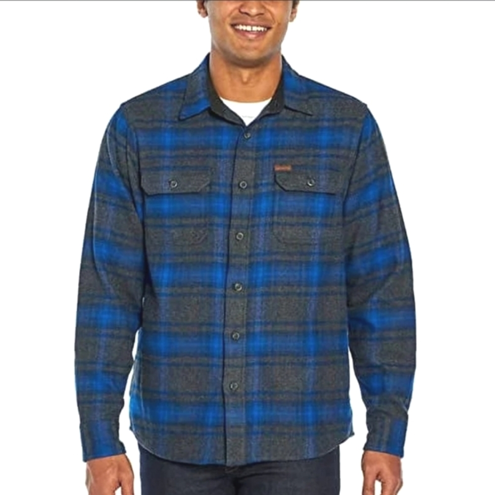 Orvis Big Bear Brushed Flannel Men's XL Electric Blue Gray Plaid Shacket Unisex